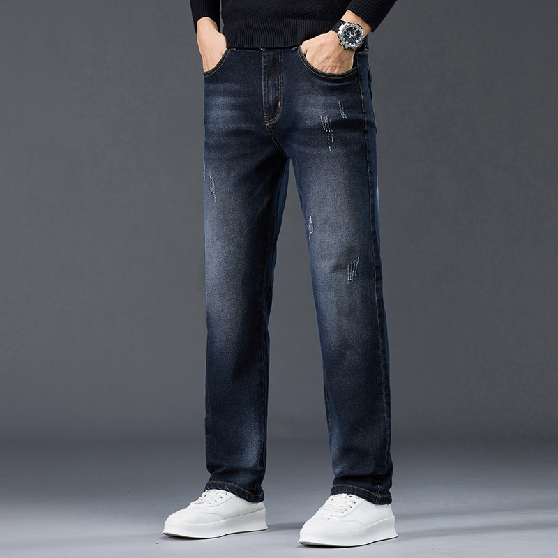 Férfi farmernadrág fleece belsővel, laza szabású, egyenes szárú, őszi–téli 2025, sokoldalú casual denim