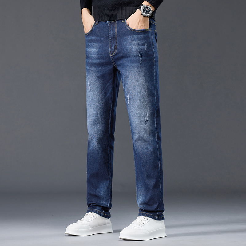 Férfi farmernadrág fleece belsővel, laza szabású, egyenes szárú, őszi–téli 2025, sokoldalú casual denim