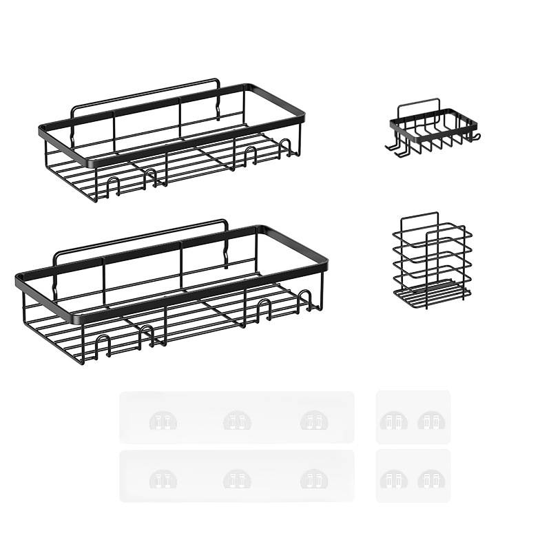 Zidni set polica za kupaonicu, bez bušenja, višefunkcionalni, od karbonske čelika, moderni minimalistički stil