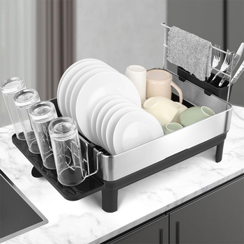 Stalak za odvodnju posuđa od nehrđajućeg čelika – veliki kapacitet, kuhinjski organizator za zdjele i pribor