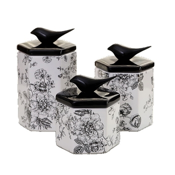 Porcelanska posuda u retro stilu s motivom cvijeća i ptica, šesterokutni oblik, za kuhinju i skladištenje, zaptivni poklopac, dekorativni predmet