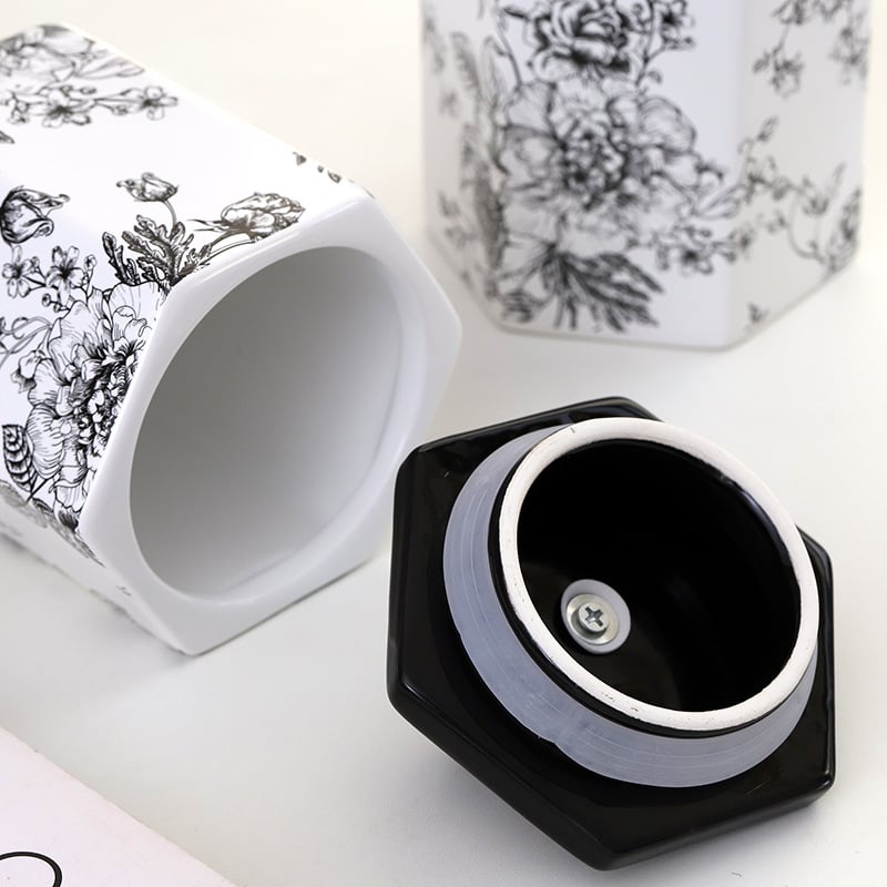 Porcelanska posuda u retro stilu s motivom cvijeća i ptica, šesterokutni oblik, za kuhinju i skladištenje, zaptivni poklopac, dekorativni predmet