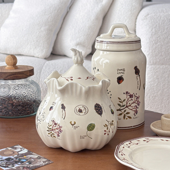 Ceramicni spremnik za skladištenje s poklopcem, okrugli oblik, retro šumski stil, dekor za kuhinju i dnevni boravak, 800–1000 ml