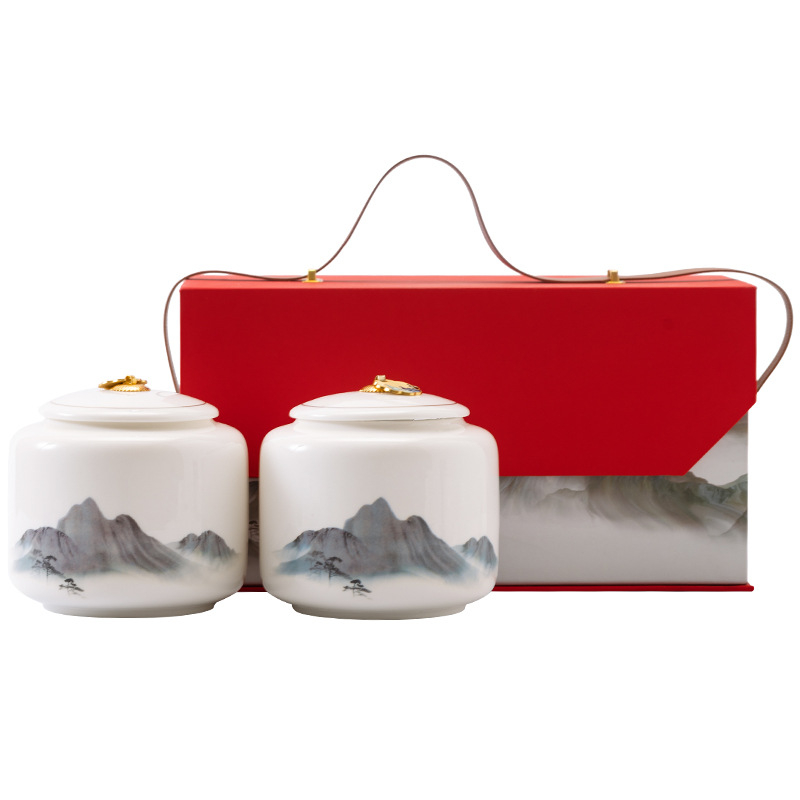 Veliki dvostruki keramički čajni set u darovnoj kutiji s praznim posudama za čaj — zeleni čaj, crni čaj, Longjing, Dianhong, Pu'er