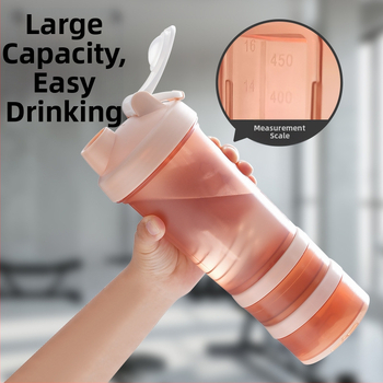 Cană de shaker din plastic cu trei compartimente și cutie pentru pulbere, pentru fitness