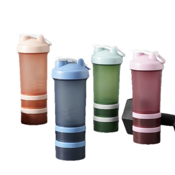 Cană de shaker din plastic cu trei compartimente și cutie pentru pulbere, pentru fitness