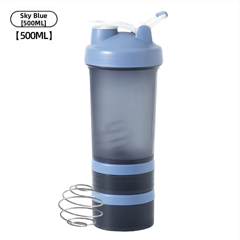 Cană de shaker din plastic cu trei compartimente și cutie pentru pulbere, pentru fitness