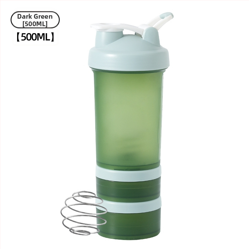 Cană de shaker din plastic cu trei compartimente și cutie pentru pulbere, pentru fitness