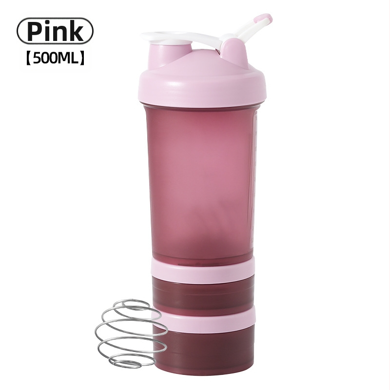 Cană de shaker din plastic cu trei compartimente și cutie pentru pulbere, pentru fitness
