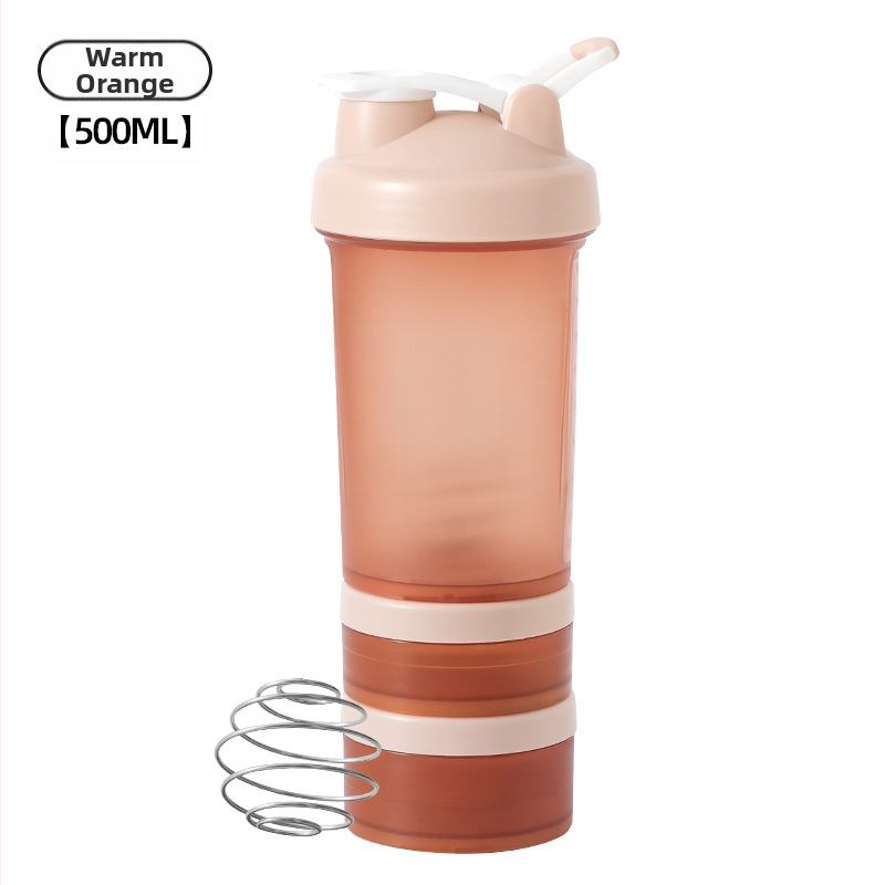 Cană de shaker din plastic cu trei compartimente și cutie pentru pulbere, pentru fitness