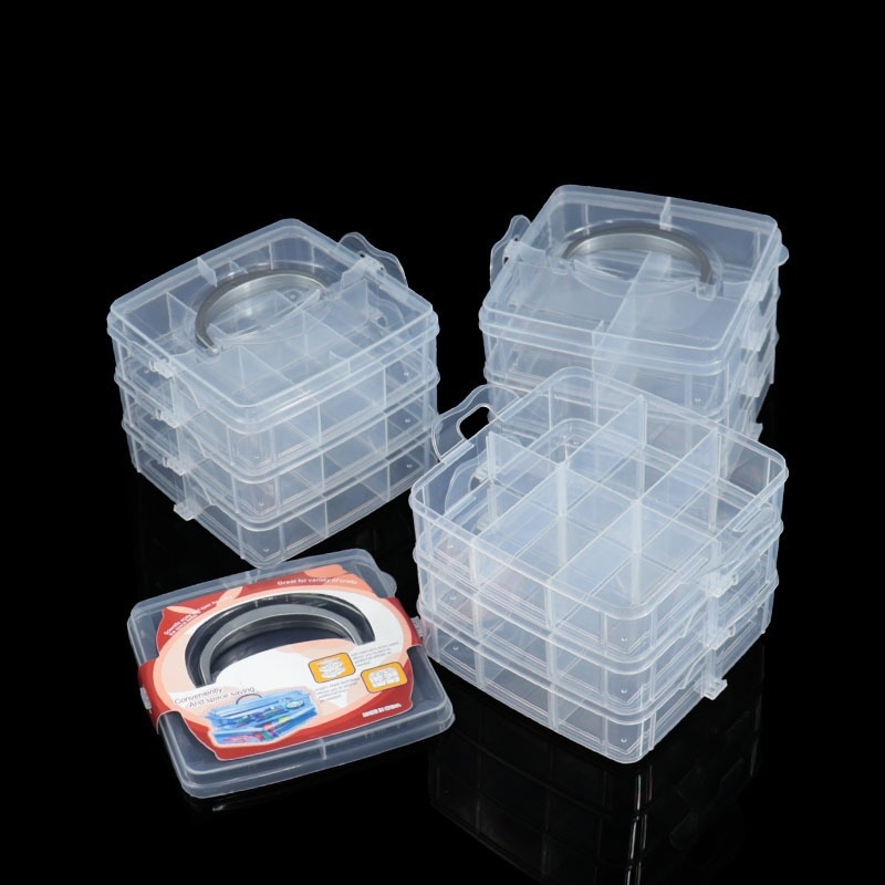 Mala troslojna prozirna plastična kutija za skladištenje s poklopcem, kutija za alate, slobodno se može kombinirati za organiziranje i sortiranje