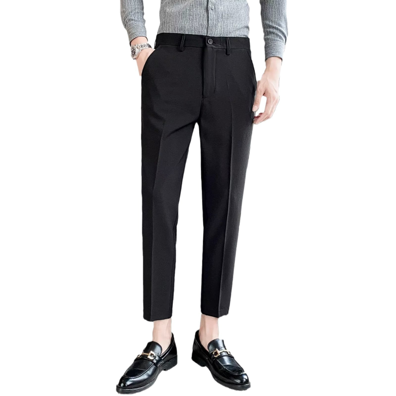 Muške cropped hlače, uski kroj, prugaste, elegantan izgled za proljeće-ljeto