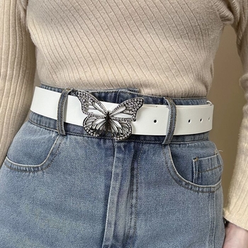 Új fém öv áttört pillangó motívummal és kristály betétekkel, snap csattal, minimalist stílusú farmeröv