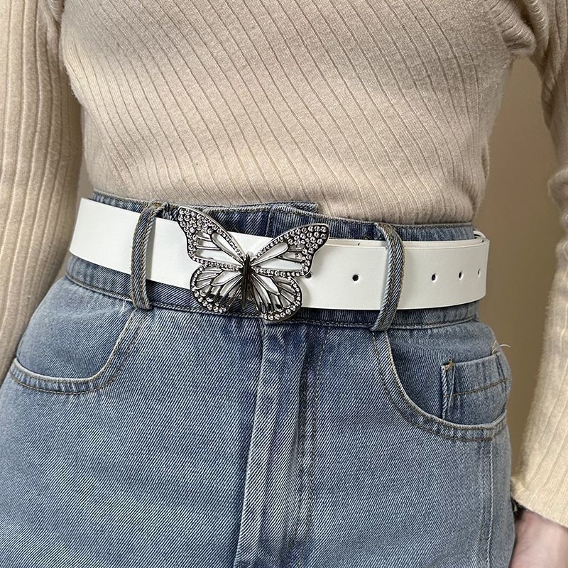Új fém öv áttört pillangó motívummal és kristály betétekkel, snap csattal, minimalist stílusú farmeröv