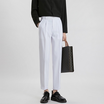Őszi férfi dress pants drapált eséssel, könnyed luxus stílus, cropped slim fit