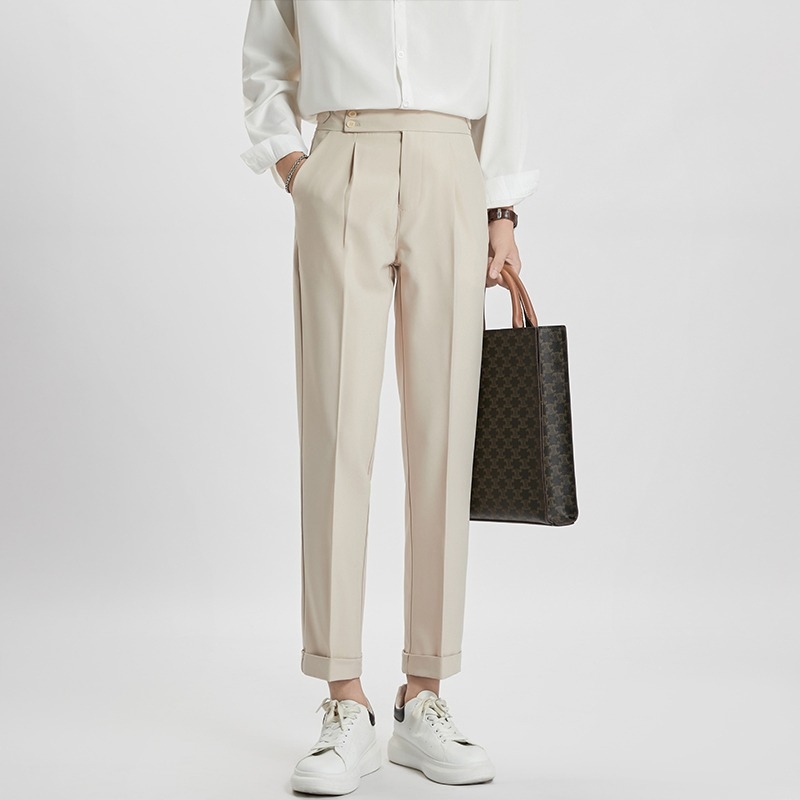 Őszi férfi dress pants drapált eséssel, könnyed luxus stílus, cropped slim fit