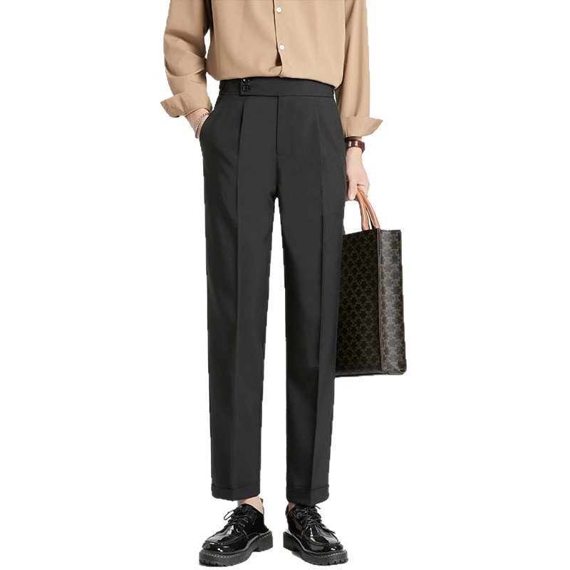 Őszi férfi dress pants drapált eséssel, könnyed luxus stílus, cropped slim fit