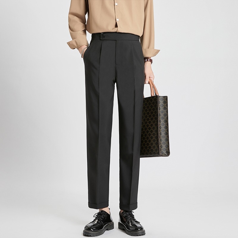 Őszi férfi dress pants drapált eséssel, könnyed luxus stílus, cropped slim fit