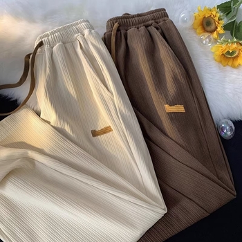Férfi nyári Ice Silk egyenes szabású nadrág, könnyű, mindennapi hosszú nadrág