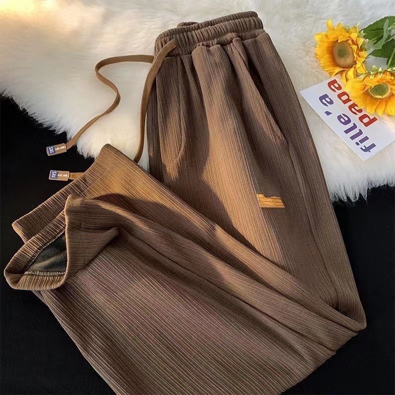 Férfi nyári Ice Silk egyenes szabású nadrág, könnyű, mindennapi hosszú nadrág
