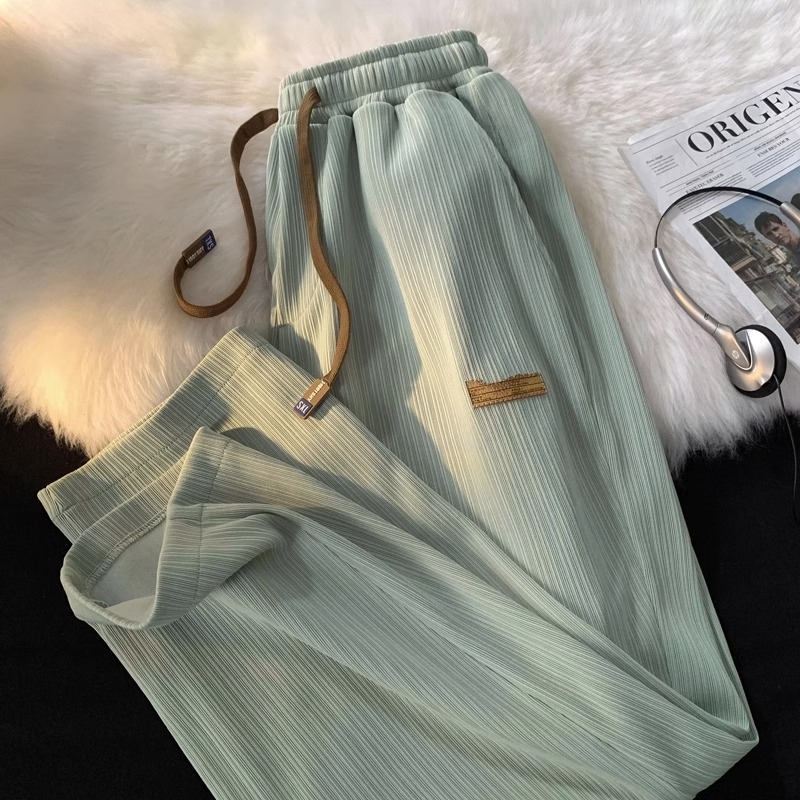 Férfi nyári Ice Silk egyenes szabású nadrág, könnyű, mindennapi hosszú nadrág