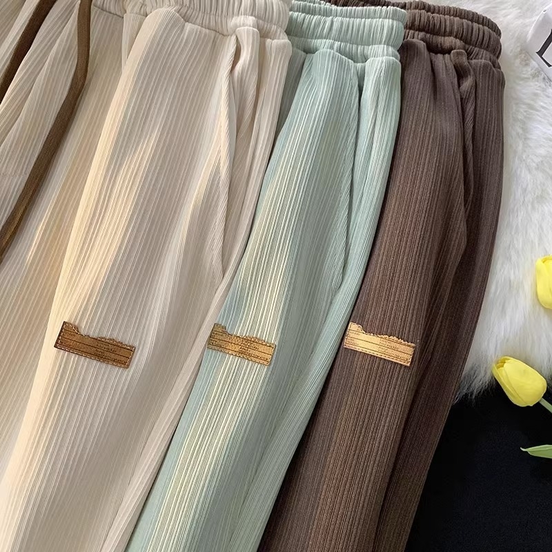 Férfi nyári Ice Silk egyenes szabású nadrág, könnyű, mindennapi hosszú nadrág