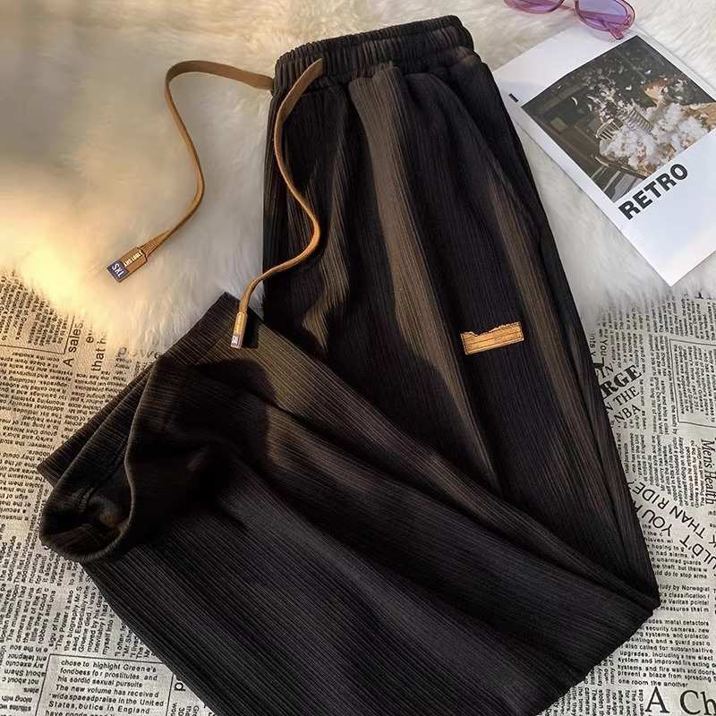 Férfi nyári Ice Silk egyenes szabású nadrág, könnyű, mindennapi hosszú nadrág