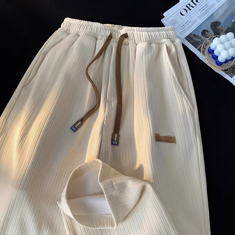 Férfi nyári Ice Silk egyenes szabású nadrág, könnyű, mindennapi hosszú nadrág