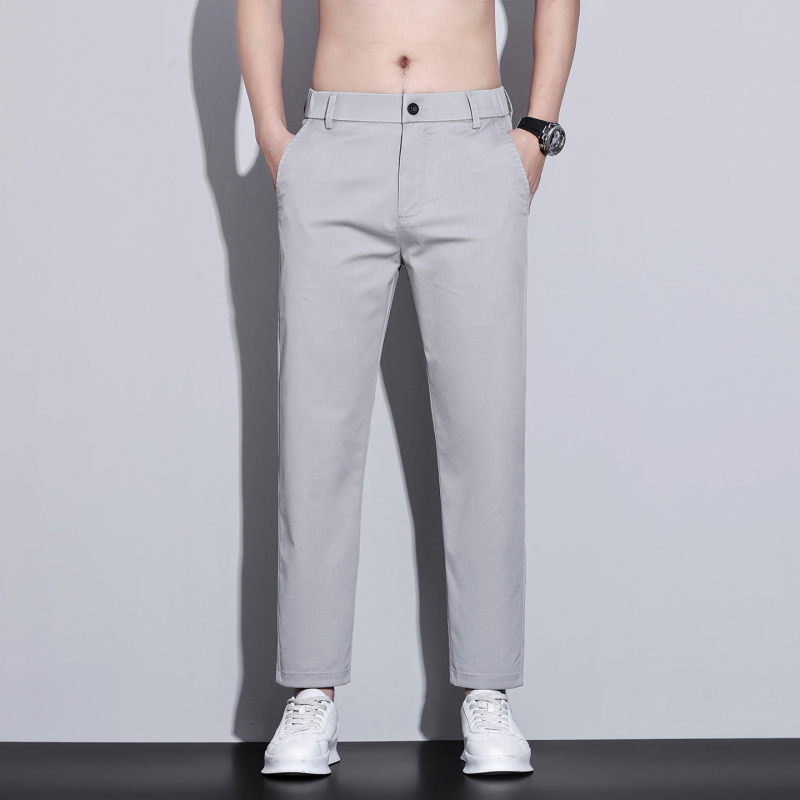 Férfi cropped nadrág, tavasz–nyár 2026, egyenes szabás, slim fazon, prémium drapéria, koreai stílusú casual