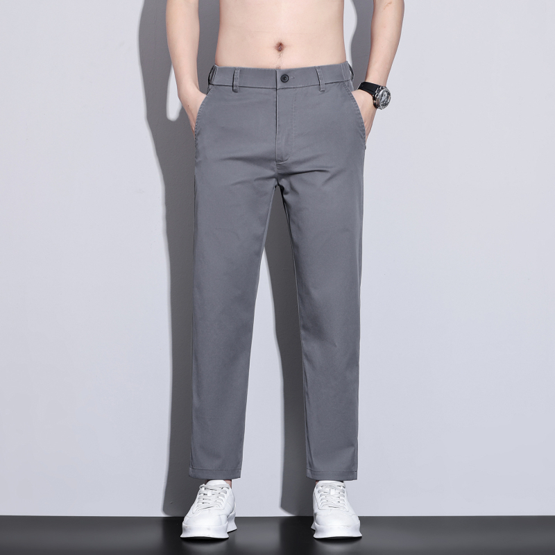 Férfi cropped nadrág, tavasz–nyár 2026, egyenes szabás, slim fazon, prémium drapéria, koreai stílusú casual