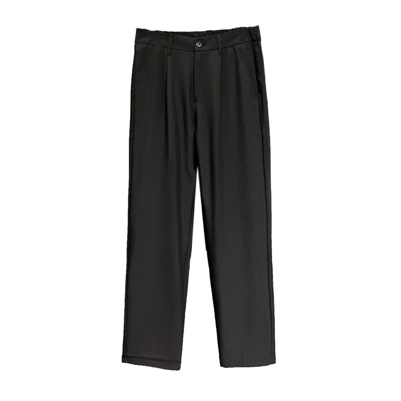 Férfi drapírozott, lazán szabott nyári öltöny nadrág, vékony ice silk anyag, barna, egyenes szabású, hosszú nadrág