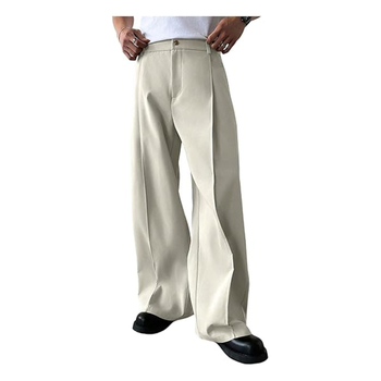 Fiatal férfiaknak szóló elegáns nadrág, egyszínű, elülső pliséval, twill anyag, egyenes szabás
