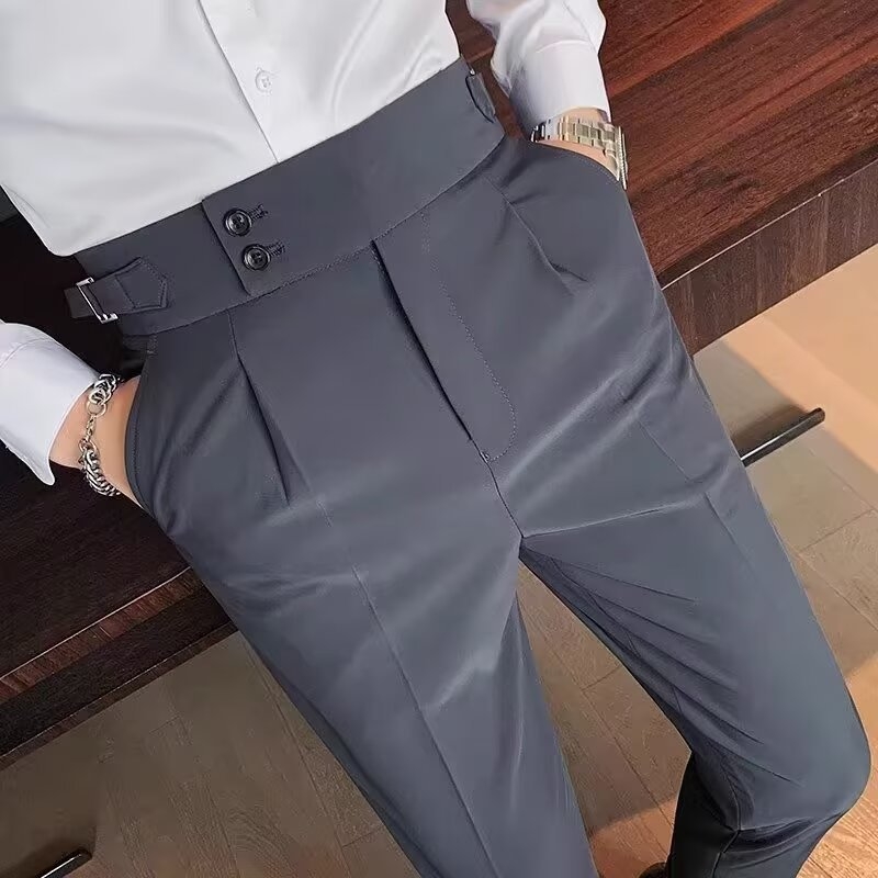 Muške hlače za odijelo s visokim strukom, ravni kroj, poslovno opuštene, Napoli stil