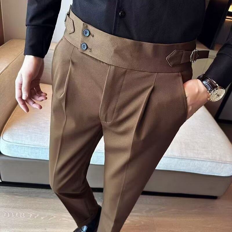 Muške hlače za odijelo s visokim strukom, ravni kroj, poslovno opuštene, Napoli stil