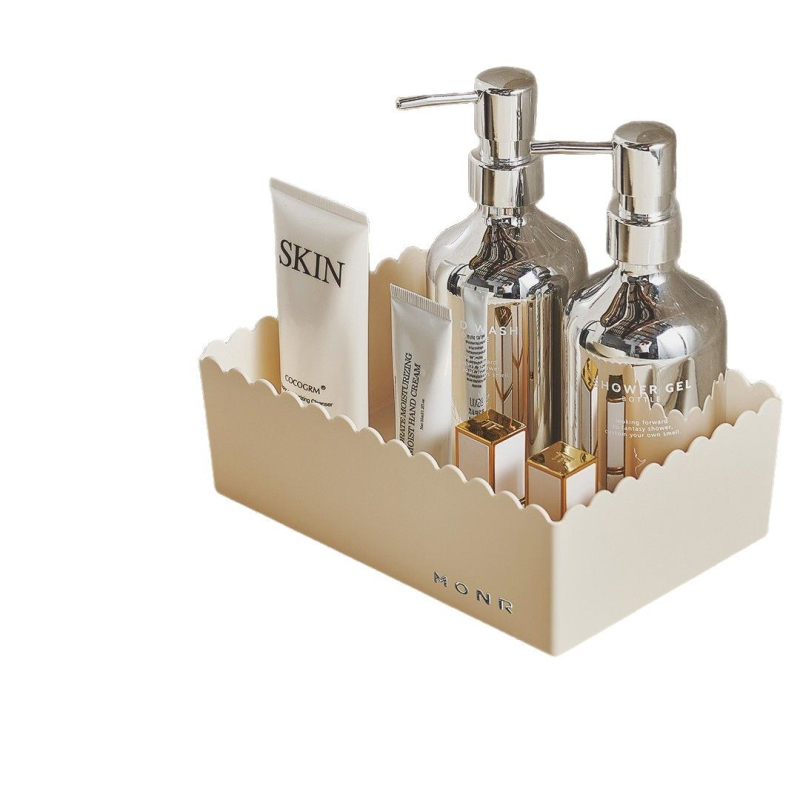 Kremasto-stil desktop organizer za kozmetiku i njegu kože, plastični PP, velike i male veličine, bez poklopca, moderni minimalistički stil, 700 ml-2100 ml