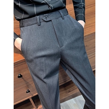 Visokokvalitetne muške hlače casual slim linije za proljeće i jesen, s nevidljivim elastičnim pojasom, drapirani kroj, cropped dužine
