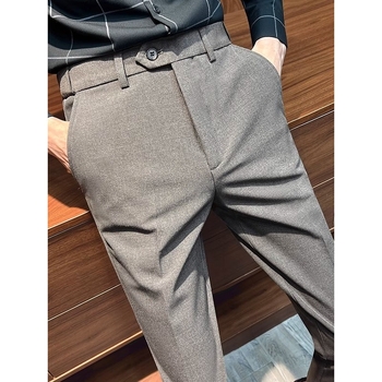Visokokvalitetne muške hlače casual slim linije za proljeće i jesen, s nevidljivim elastičnim pojasom, drapirani kroj, cropped dužine