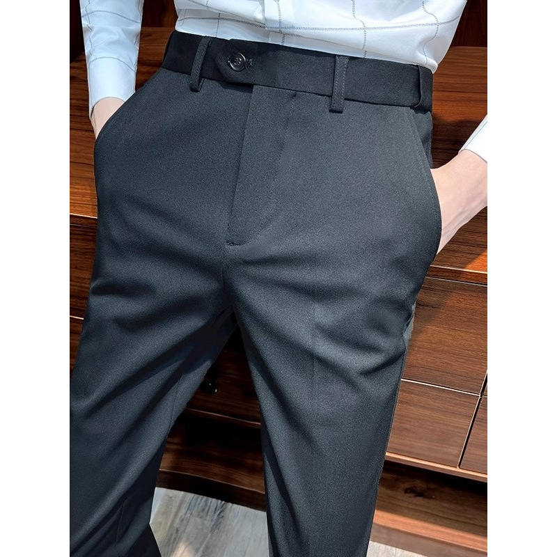 Visokokvalitetne muške hlače casual slim linije za proljeće i jesen, s nevidljivim elastičnim pojasom, drapirani kroj, cropped dužine