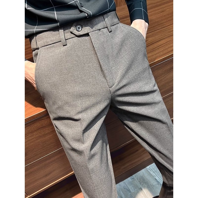 Visokokvalitetne muške hlače casual slim linije za proljeće i jesen, s nevidljivim elastičnim pojasom, drapirani kroj, cropped dužine