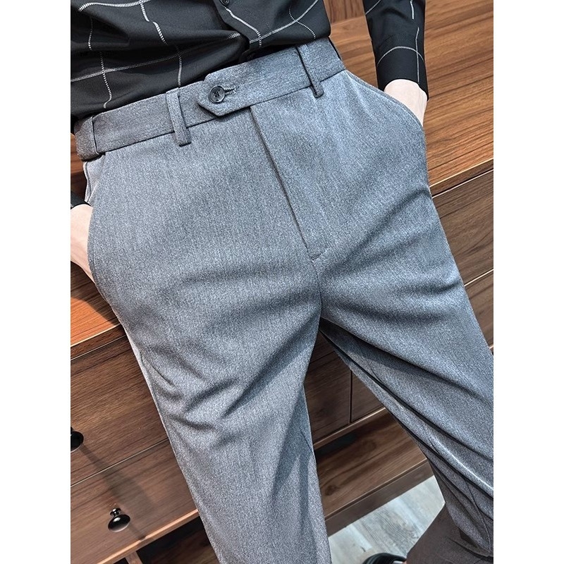 Visokokvalitetne muške hlače casual slim linije za proljeće i jesen, s nevidljivim elastičnim pojasom, drapirani kroj, cropped dužine