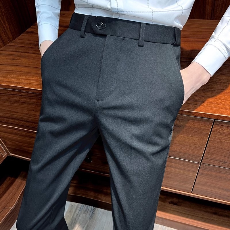 Visokokvalitetne muške hlače casual slim linije za proljeće i jesen, s nevidljivim elastičnim pojasom, drapirani kroj, cropped dužine