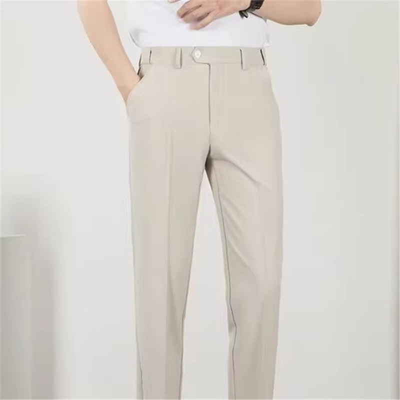 Visokokvalitetne muške hlače casual slim linije za proljeće i jesen, s nevidljivim elastičnim pojasom, drapirani kroj, cropped dužine