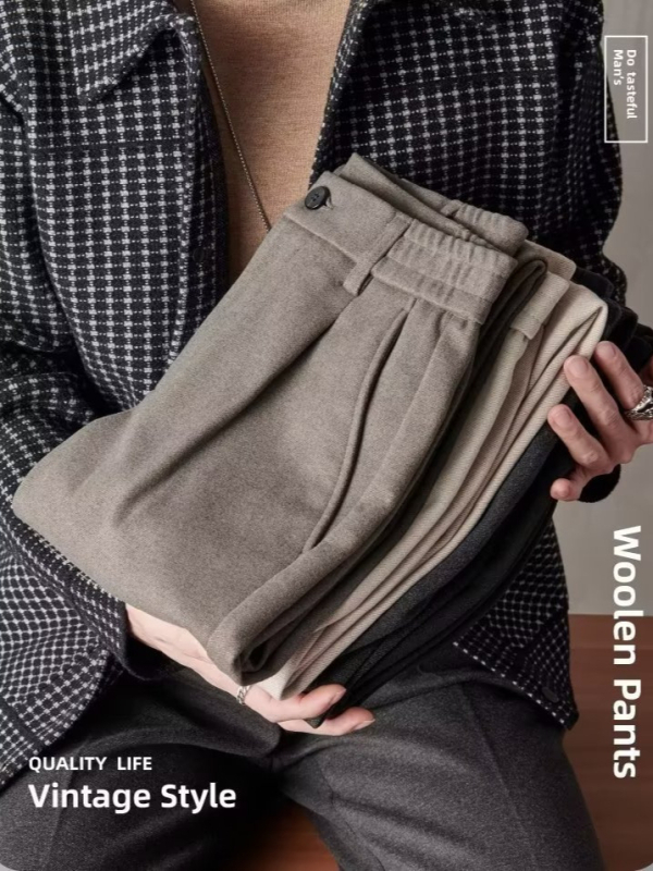Férfi harém szabású nadrág, bokáig érő hossz, gyapjúkeverékből, egyenes szabás, mindennapi elegáns nadrág