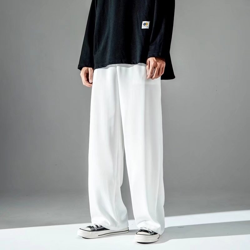 2025 nyári vékony Ice Silk férfi nadrág, egyenes szabás, cropped hossz, sportos mindennapi