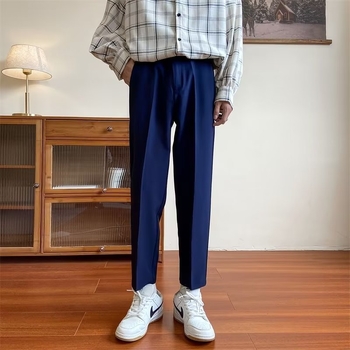 Muške hlače ravnog kroja, ¾ dužine, slim-fit hlače za odijelo, jednofarbne, lagano padajuće za proljeće i jesen