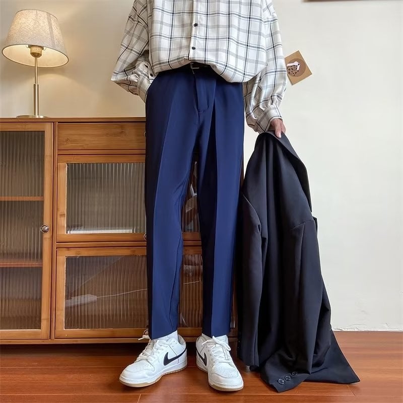 Muške hlače ravnog kroja, ¾ dužine, slim-fit hlače za odijelo, jednofarbne, lagano padajuće za proljeće i jesen