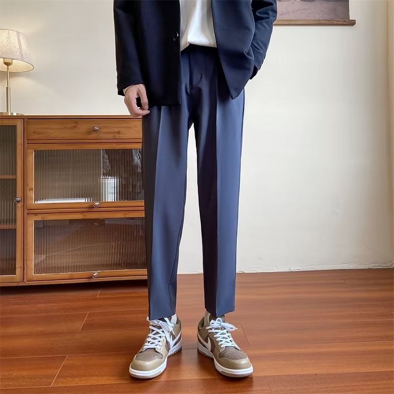 Muške hlače ravnog kroja, ¾ dužine, slim-fit hlače za odijelo, jednofarbne, lagano padajuće za proljeće i jesen