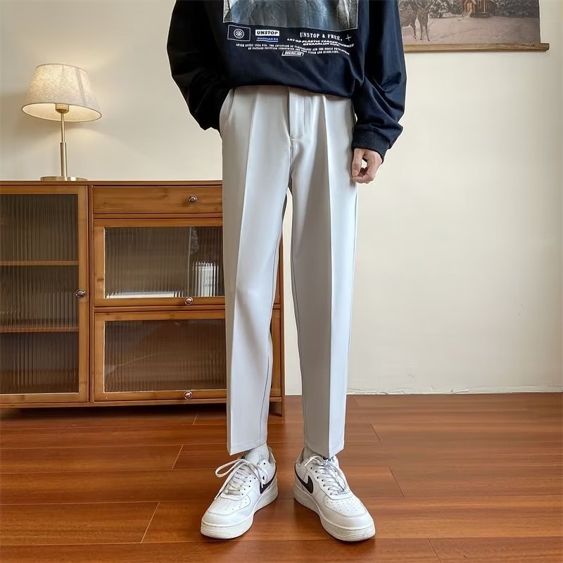 Muške hlače ravnog kroja, ¾ dužine, slim-fit hlače za odijelo, jednofarbne, lagano padajuće za proljeće i jesen