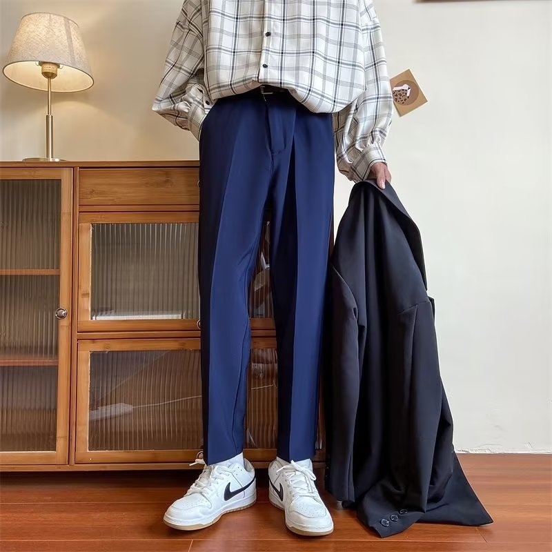 Muške hlače ravnog kroja, ¾ dužine, slim-fit hlače za odijelo, jednofarbne, lagano padajuće za proljeće i jesen