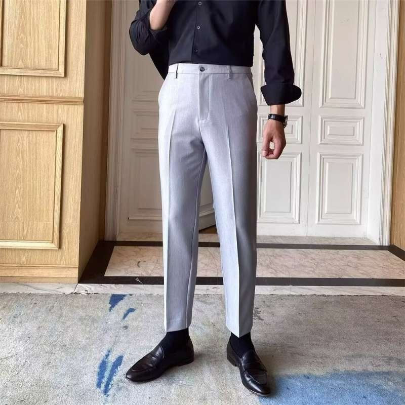 Férfi nyári slim-fit, bokáig érő nadrág, könnyű anyagú, pamut-poliészter keverék